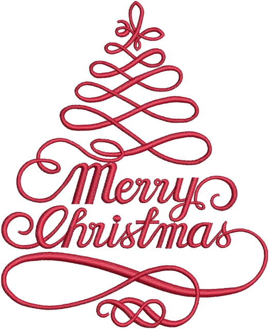 Ricamo Albero rosso a volute con Merry Christmas su tessuto