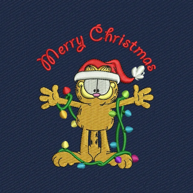 Merry Christmas with Garfield Cartoon Embroidery Design