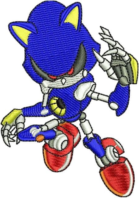 Metal Sonic Sonic the Hedgehog Embroidery Design embroidery design shown stitched on fabric