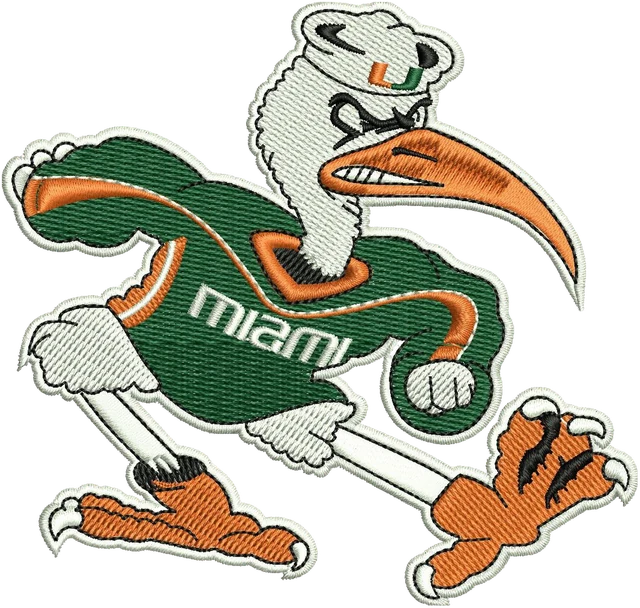 Miami Hurricanes Football Team Logo 2 Embroidery Design embroidery design shown stitched on fabric