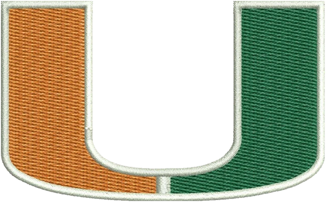 Miami Hurricanes Football Team Logo Embroidery Design embroidery design shown stitched on fabric