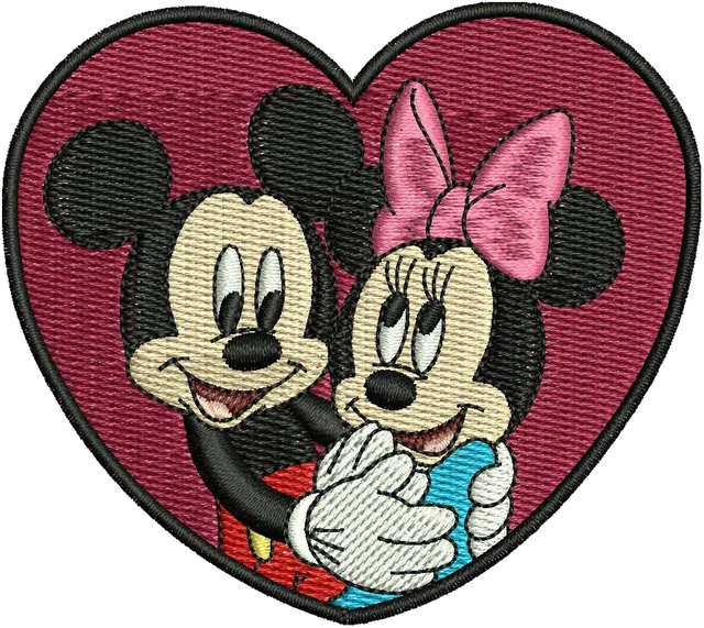 Mickey and Minnie Together Embroidery Design embroidery design shown stitched on fabric