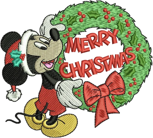 Mickey Mouse Christmas Wreath Embroidery Design embroidery design shown stitched on fabric