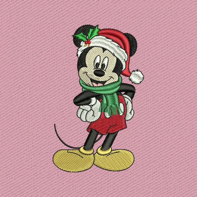 Mickey Mouse con cappello di Babbo Natale e sciarpa di Natale