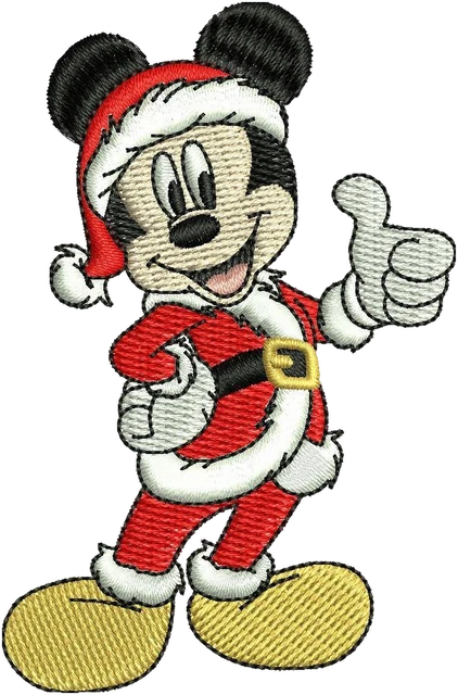 Ricamo Mickey Mouse in costume da Babbo Natale per Natale su tessuto