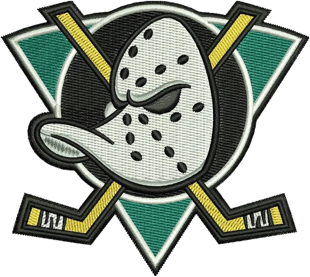 Mighty Ducks Primary Logo Embroidery Design embroidery design shown stitched on fabric