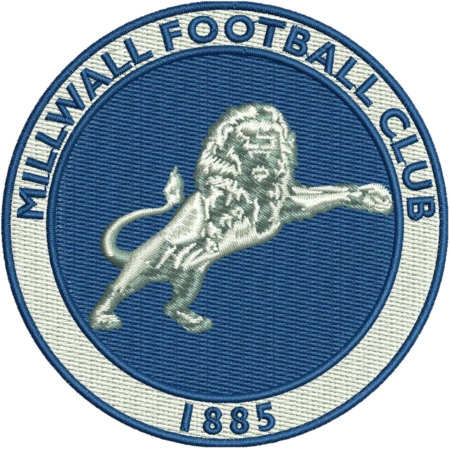 Millwall Football Club Logo Embroidery Design embroidery design shown stitched on fabric