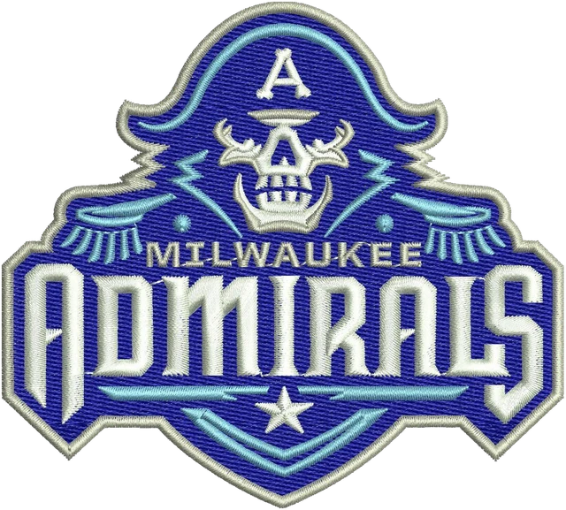 Milwaukee Admirals Skull Captain Crest embroidery design shown stitched on fabric