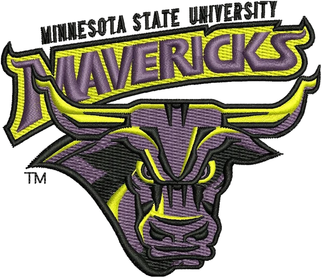 Minnesota State Mavericks Bull Logo embroidery design shown stitched on fabric