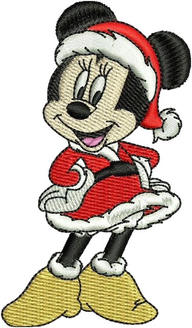 Ricamo Minnie Mouse in costume da Babbo Natale per Natale su tessuto