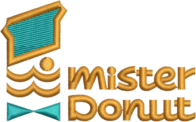 Stickdatei Mister Donut Logo mit türkisem Hut Stickdatei auf Stoff gestickt
