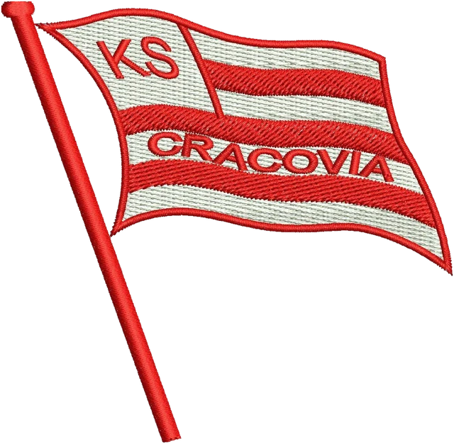 KS Cracovia Red White Flag Logo embroidery design shown stitched on fabric
