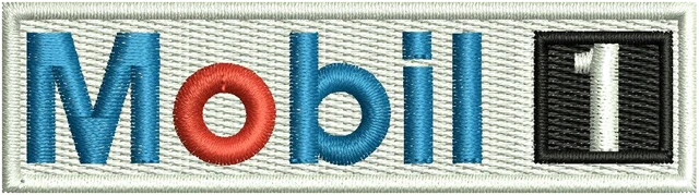 Mobil Logo 2 Embroidery Design embroidery design shown stitched on fabric