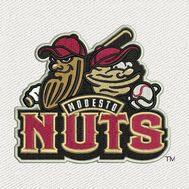 Modesto Nuts Baseballlogo mit Erdnüssen Stickdatei