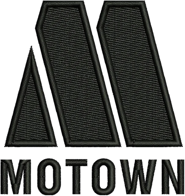 Diseño de bordado Motown Logotipo M negro sobre tela
