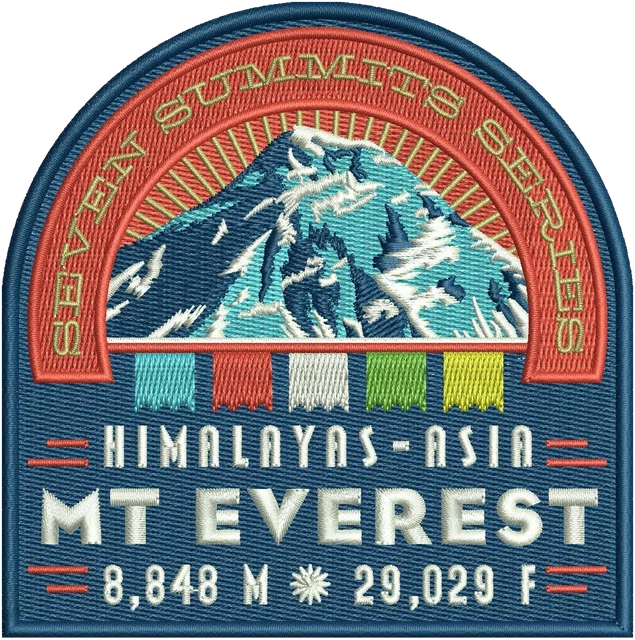 Mt Everest Seven Summits Patch Embroidery Design embroidery design shown stitched on fabric