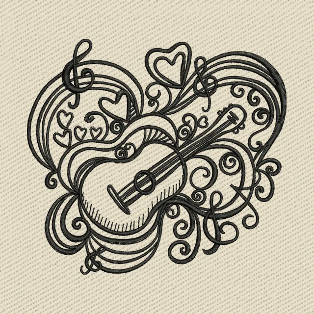 Note musicali e chitarra