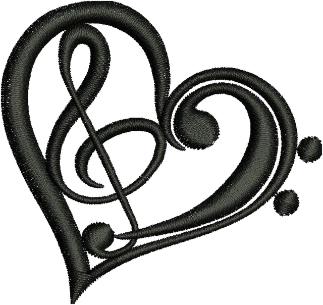 Stickdatei Music Notes Heart 3 Stickdatei auf Stoff gestickt