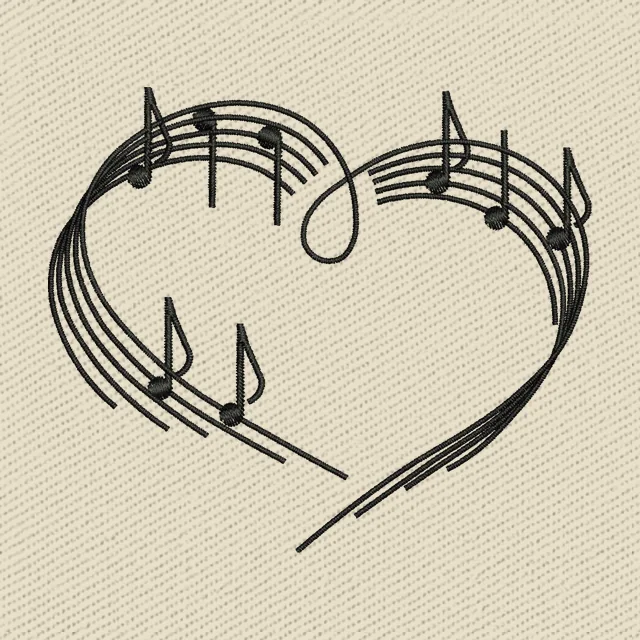 Music Notes Heart Embroidery Design