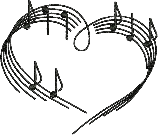 Stickdatei Music Notes Heart Stickdatei auf Stoff gestickt