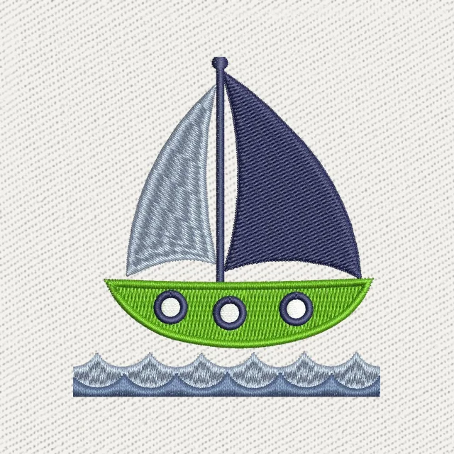 Diseño de bordado Velero azul marino y verde lima