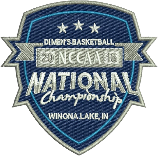 NCCAA 2016 Basketball National Championship Embroidery Design embroidery design shown stitched on fabric