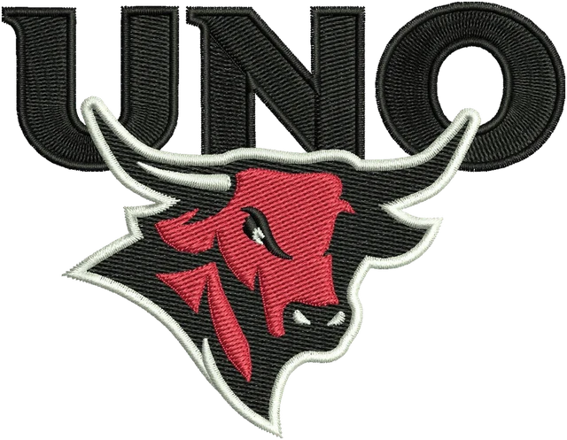 Nebraska Omaha Mavericks UNO Bull Logo embroidery design shown stitched on fabric
