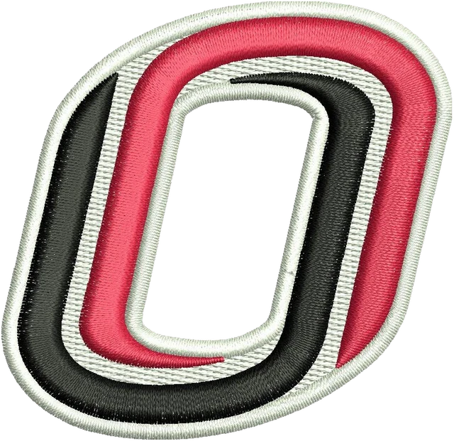 Nebraska Omaha Mavericks Red Black O Logo embroidery design shown stitched on fabric