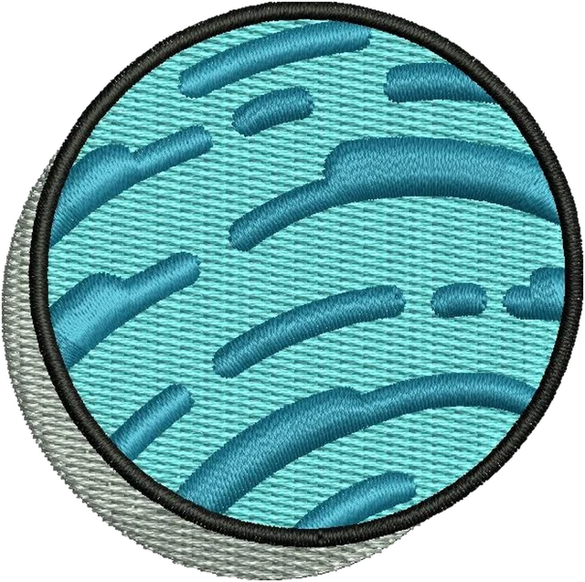 Blue Neptune Planet with Cloud Bands Embroidery Design embroidery design shown stitched on fabric