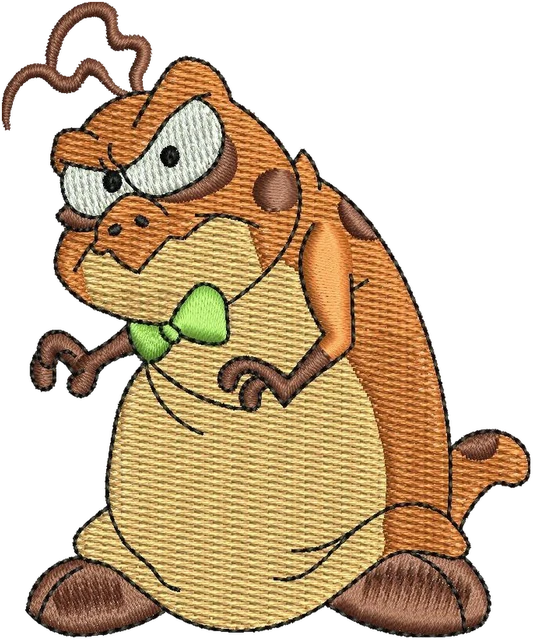 Nerdluck Pound Orange Space Jam Character embroidery design shown stitched on fabric