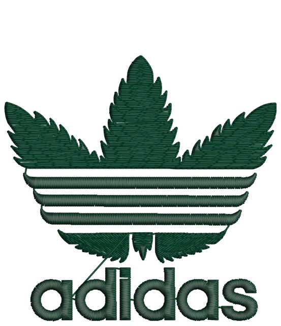 Adidas Cannabis Leaf Logo Embroidery Design embroidery design shown stitched on fabric