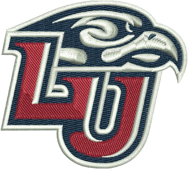 New Liberty Flames Logo Embroidery Design embroidery design shown stitched on fabric