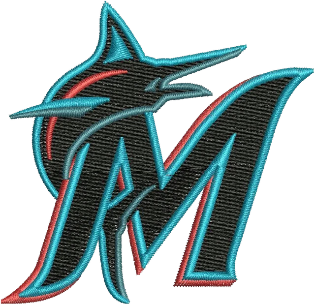 New Miami Marlins Logo Embroidery Design embroidery design shown stitched on fabric