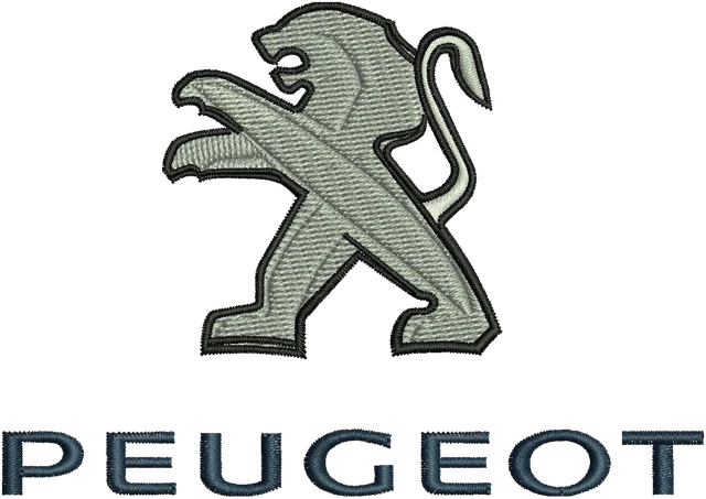 New Peugeot Logo Embroidery Design embroidery design shown stitched on fabric