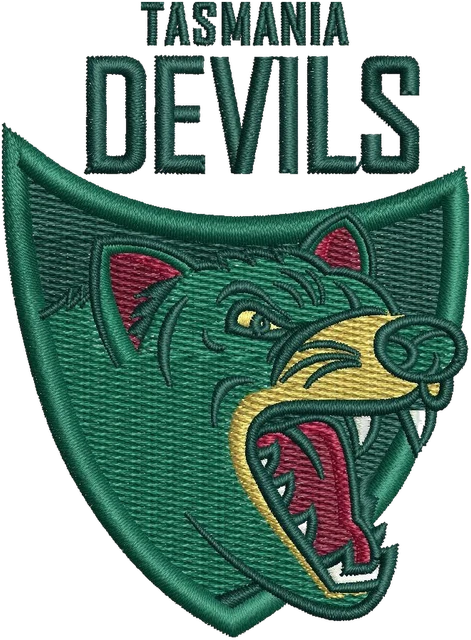 New Tasmania Devils Logo Embroidery Design embroidery design shown stitched on fabric