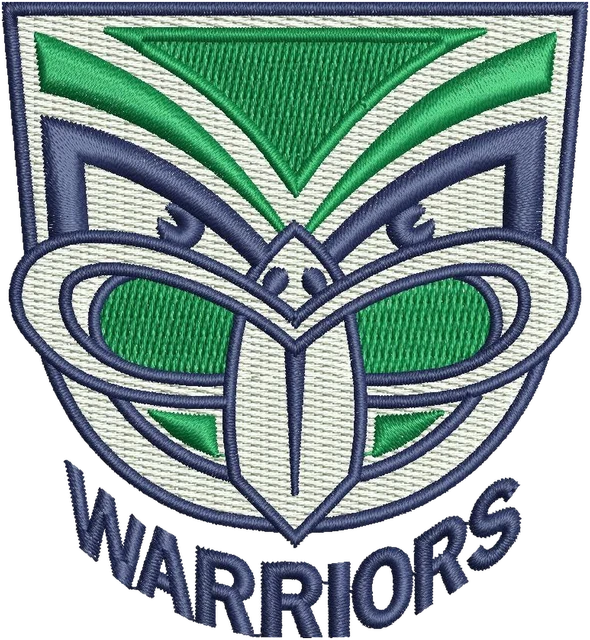 Stickdatei New Zealand Warriors Geometrisches Wappen auf Stoff gestickt