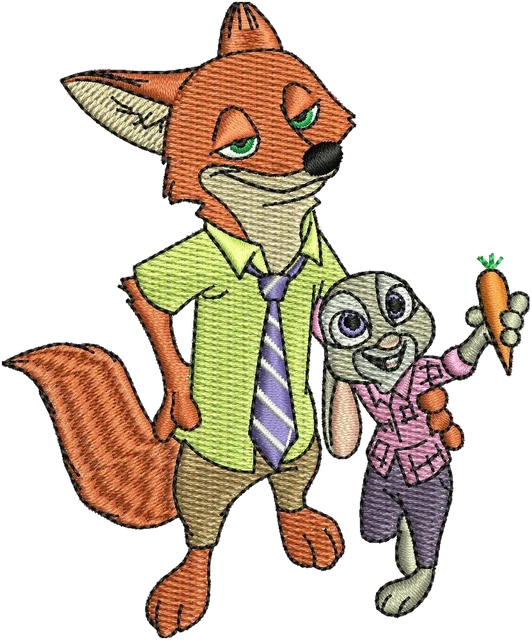 Ricamo Disegno da ricamo Nick Wilde e Judy Hopps con carota su tessuto