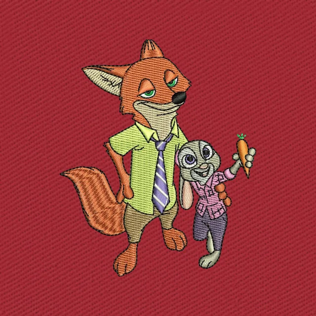Disegno da ricamo Nick Wilde e Judy Hopps con carota