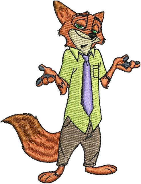Nick Wilde Zootopia 3 Embroidery Design embroidery design shown stitched on fabric