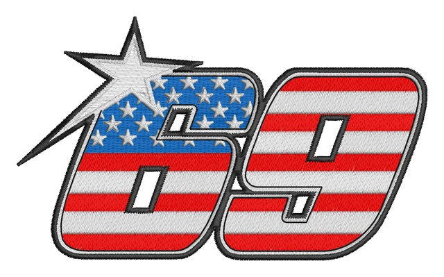 Stickdatei Nicky Hayden 69 Logo Stickdatei auf Stoff gestickt