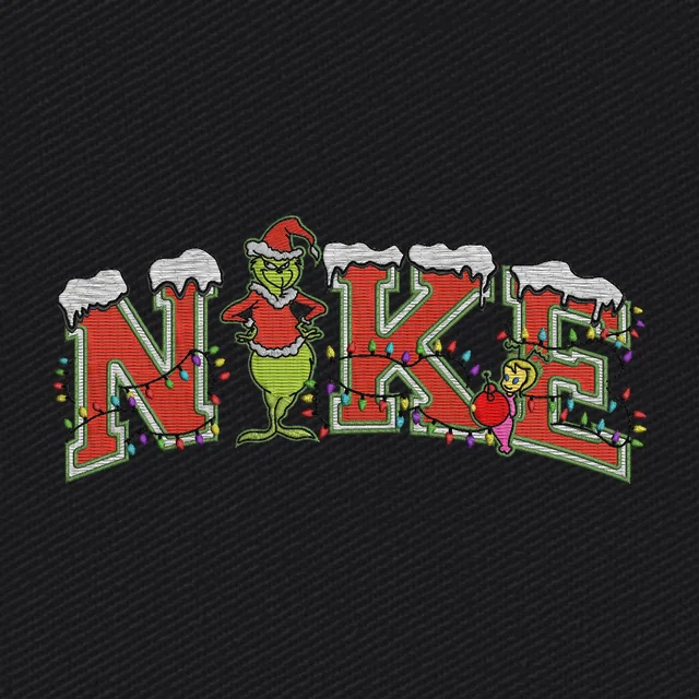 Grinch, lettres NIKE et lumières de Noël
