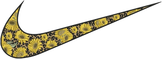 Motif de broderie Nike Swoosh avec tournesol et guépard brodé sur tissu