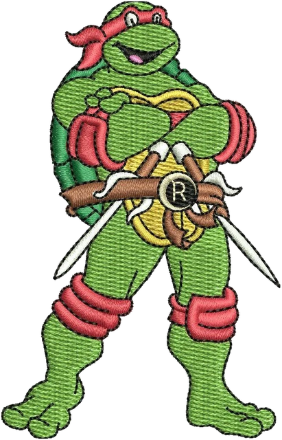 Stickdatei Ninja Turtle 2 Stickdatei auf Stoff gestickt