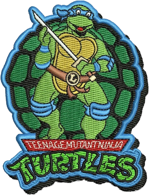 Leonardo Teenage Mutant Ninja Turtles Badge embroidery design shown stitched on fabric