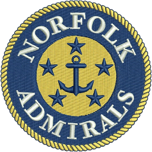 Stickdatei Norfolk Admirals goldenes rundes Ankerlogo Stickdatei auf Stoff gestickt