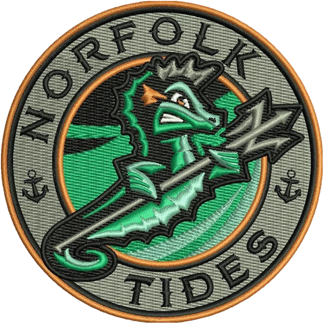 Ricamo Disegno da ricamo Norfolk Tides stemma rotondo con sirena su tessuto