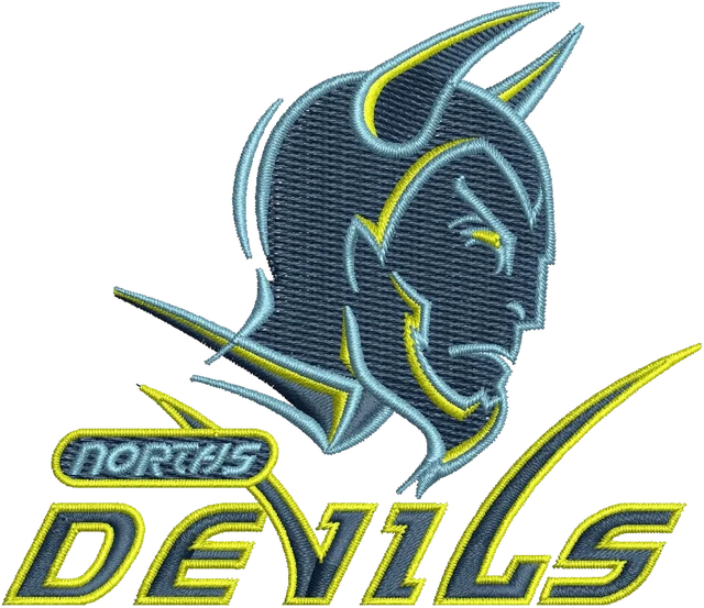 Stickdatei Norths Devils Rugby-League-Logo auf Stoff gestickt