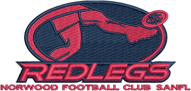 Norwood Redlegs Football Club Logo Embroidery Design embroidery design shown stitched on fabric