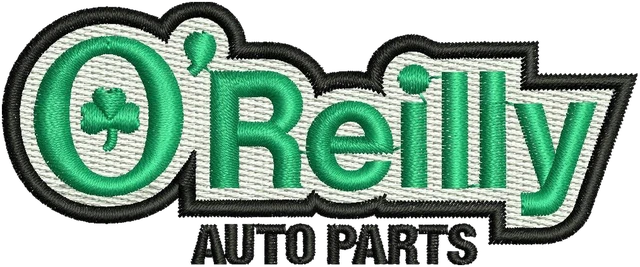 O'Reilly Auto Parts Logo Embroidery Design embroidery design shown stitched on fabric