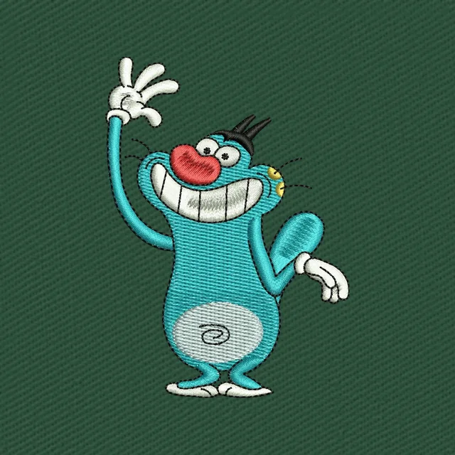 Oggy Waving with Toothy Grin Embroidery Design